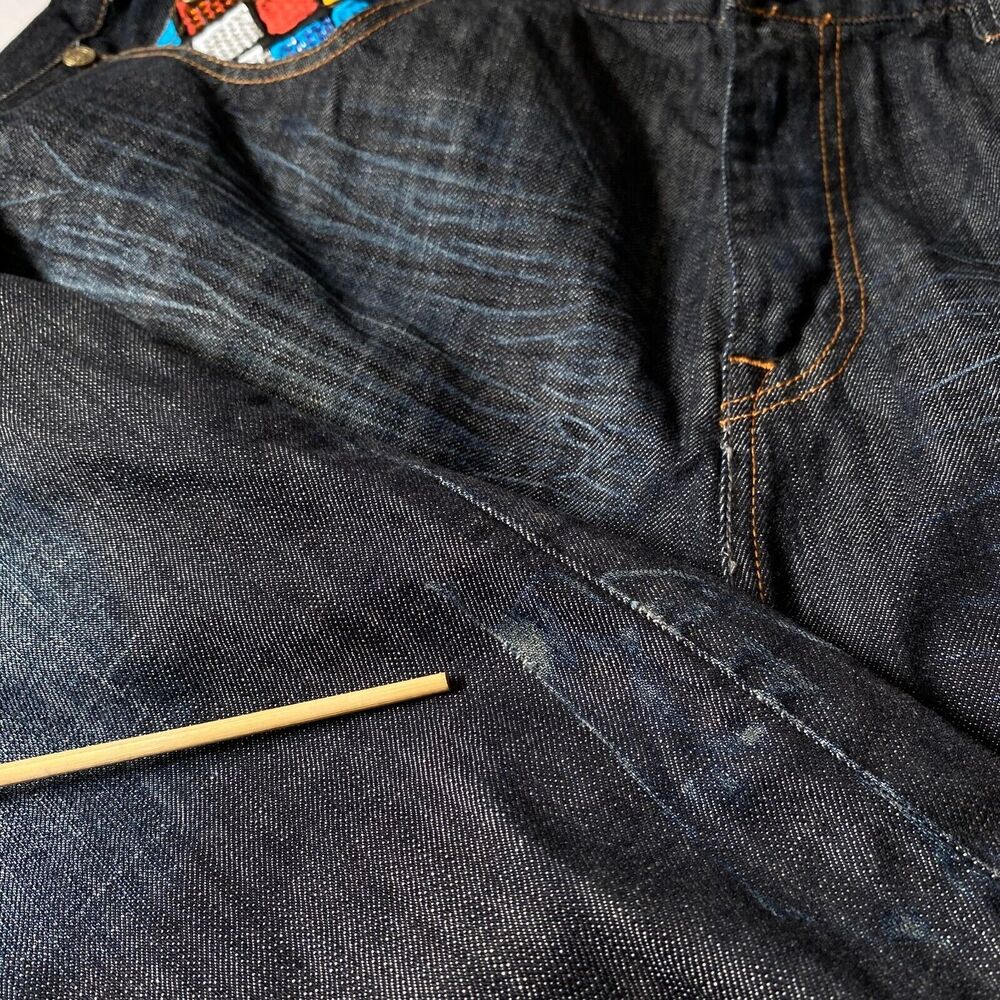 7th 38 Jean Shorts Mens Size 40 Blue Medium Wash Embroidered Gems Flaws Read - Picture 14 of 16